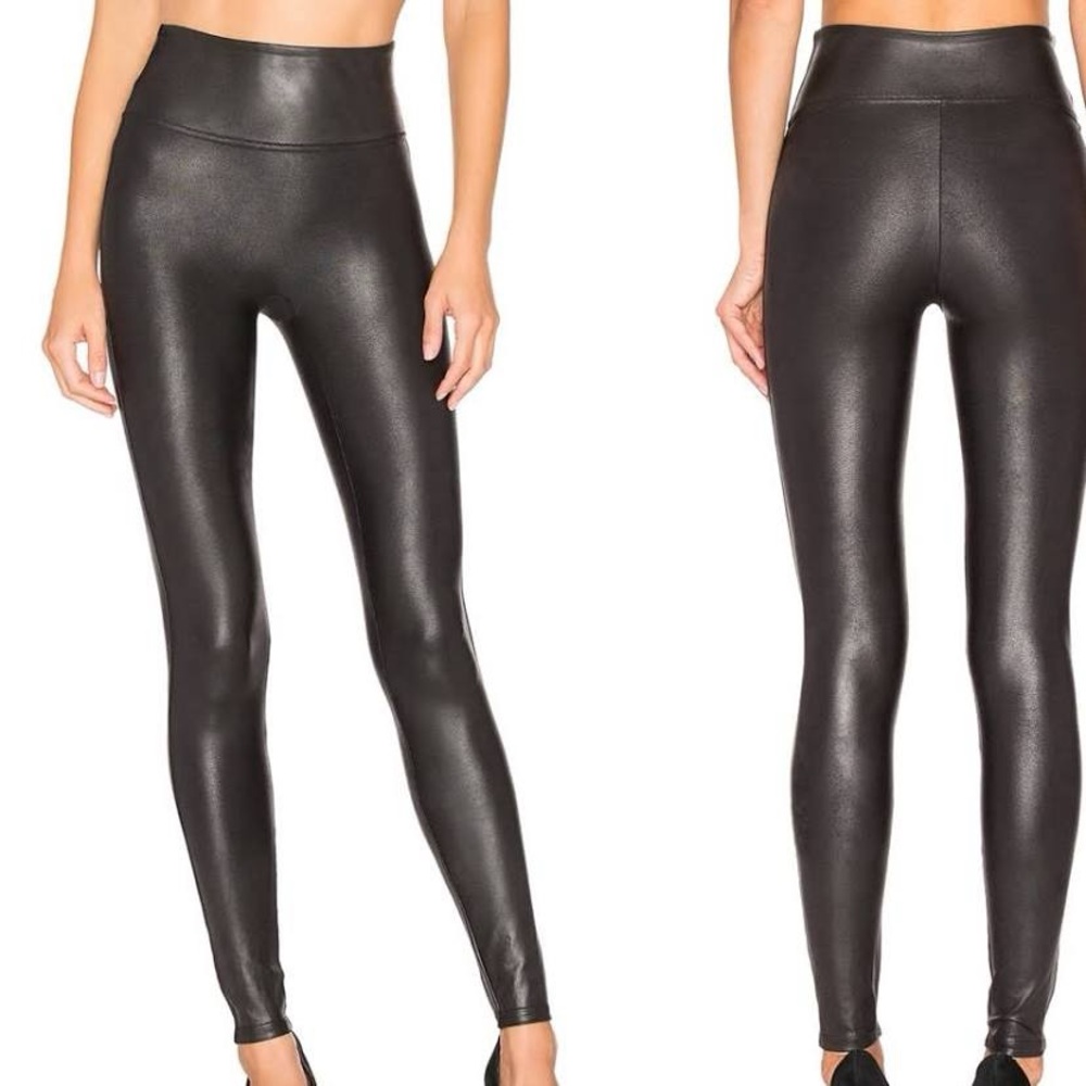 Spanx Black Faux Leather Moto Leggings